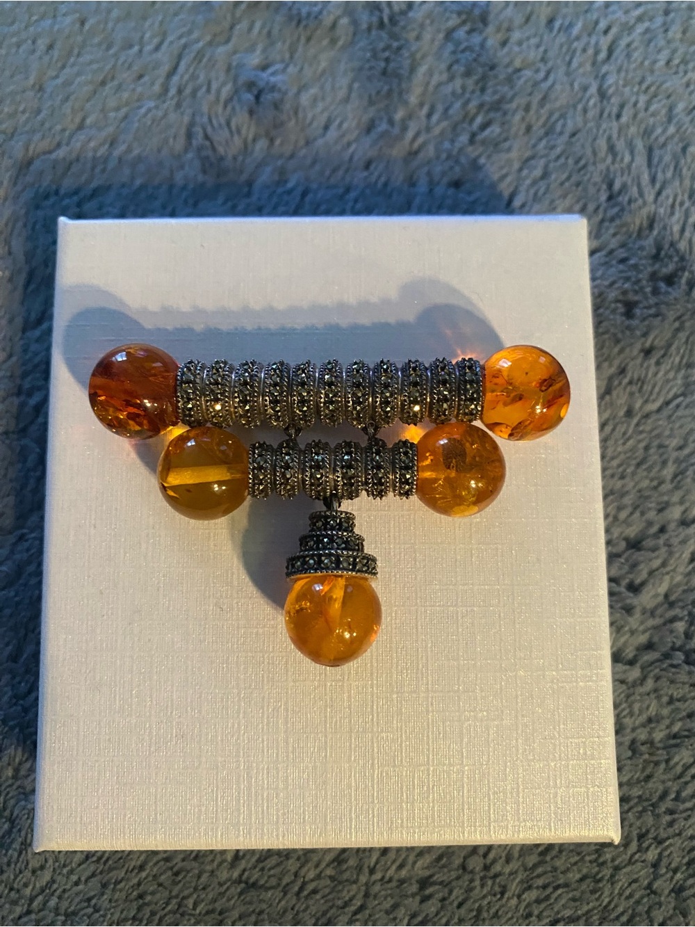 Genuine Amber and Marcasite Brooch - Picture 2 of 6